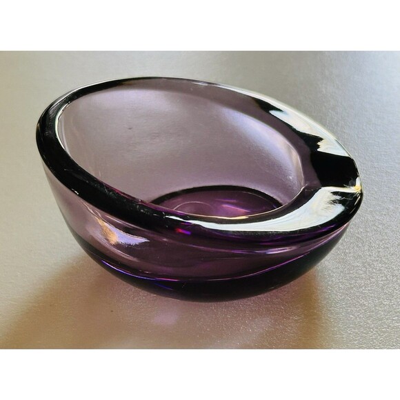 Viking Glass Other - MCM Amethyst Art Glass Ashtray Bowl Viking Style Heavy Sculptural Purple Retro